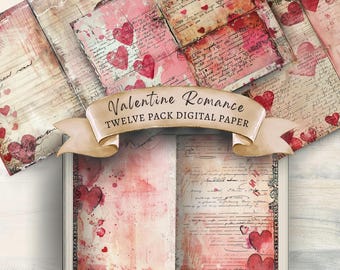 Valentine Romance Digital Paper: Love Letter Scrapbook Pages (Digital Download)