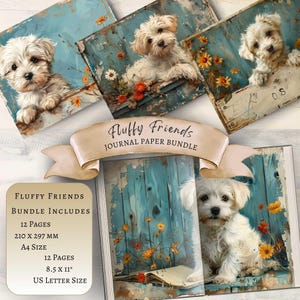 Fluffy Friends, Junk Journal, Printable, Paper Page, Digital Download, Scrapbook Supplies, Ephemera, Background, Craft Supply, Dog, Furry