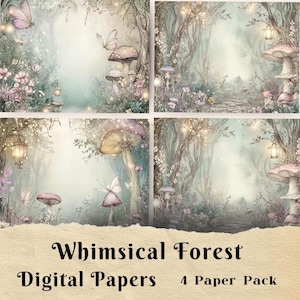 Pages de journal indésirable de la forêt lunatique, journal indésirable de fantaisie, album imprimable et papier de fond, boisé, journal indésirable de fées, champignon vénéneux