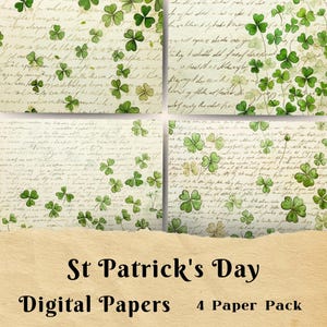 St Patrick's Day Junk Journal Seiten, St Paddy's Day Printable, Shamrock, vierblättriges Kleeblatt, Scrapbookpapier, Hintergrundpapier, Lucky Irish