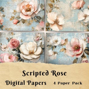 Rosa con guión, diario basura con caligrafía artística, carta escrita a mano, papel para álbum de recortes, papelería con guión, fondo para boda, San Valentín