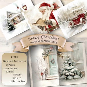 Snowy Christmas, Junk Journal, Strona papieru do druku, Pobieranie cyfrowe, Materiały do scrapbookingu, Tło, Rękodzieło, Kartka z pozdrowieniami, Krajobraz