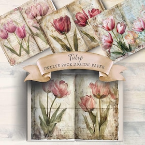 Carnet de bord tulipe, page de carnet imprimable, album de scrapbooking tulipe, fournitures créatives, téléchargement numérique, Pâques, fleurs de printemps, tulipe, journal de printemps