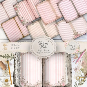 Striped Pink Journal Pages, Print At Home, Striped Scrapbook and Background Paper, Vintage Pink Paper and Pages, Backing Paper, Junk Journal