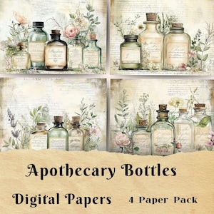 Frascos de boticário, diário de lixo, papel digital, decoupage, papel para scrapbook, cartões de felicitações, papel de fundo, frascos de remédios, vintage