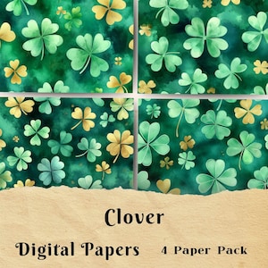 Trébol, páginas de diario basura del día de San Patricio, imprimible del día de San Patricio, trébol, trébol de cuatro hojas, papel para álbum de recortes, papel de fondo, suerte