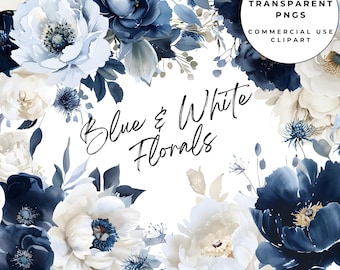 Clipart de arreglo floral azul y blanco