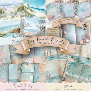 Zestaw plażowy, dziennik śmieci, strona papieru do druku, natychmiastowe pobieranie cyfrowe, materiały do scrapbookingu, rzemiosło, sztuka, morze, tło, wybrzeże, ocean