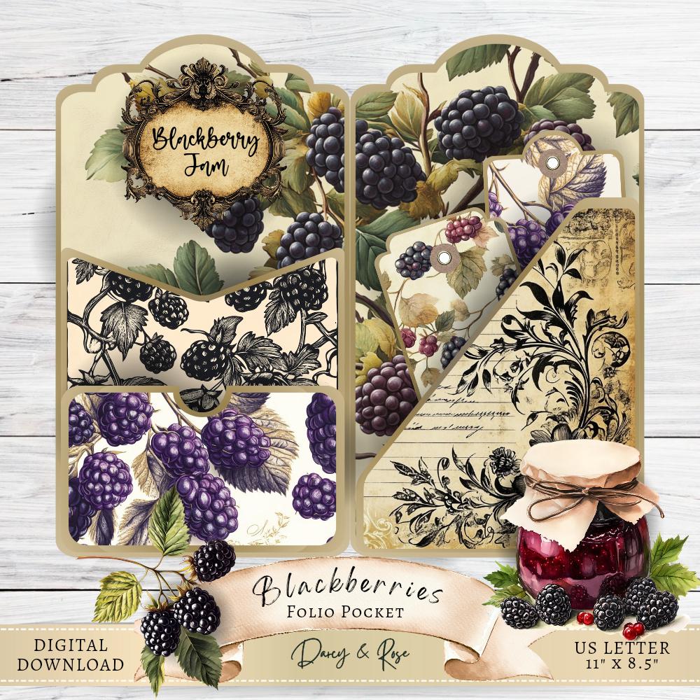 Blackberry Junk Journal Folio: Summer Berry Ephemera (Digital Download)