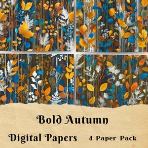 Carnet audacieux d'automne, Papier imprimable, Papier de scrapbooking, Papier de fond, Couleurs vives et vives de l'automne, Impression de feuilles d'automne, Feuille de collage, Artisanat