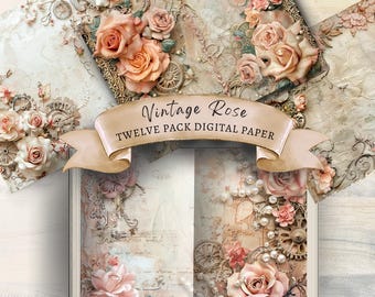 Utskrivbara sidor med vintagerosor: Shabby chic blompapper för decoupage