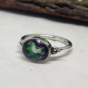 Natural Mystic Topaz Ring, 925 Sterling Silver, Handmade Ring, Oval Gemstone Ring, Attractive Silver Ring, Lovers Gift Ring, Engagement Ring