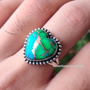 Heart Design Peacock Dahlia Turquoise Ring, Handmade Ring, 925 Sterling Silver, Women Ring, Engagement Ring, Silver Ring, Gift To Lover
