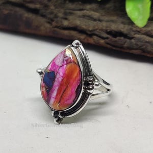 Natural Pink Copper Turquoise Ring, 925 Sterling Silver, Pear Gemstone Ring, Pink Gemstone, Handmade Ring, Specific Designer Ring, Gift Her
