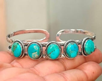 Fünf Kingman Türkis Armreif Sterling Silber Frauen Schmuck handgemachte Boho Armreif Geschenk für sie