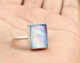Aurora Opal Ring. Handmade Schmuck, 925 Sterling Silber, Frauen Ring