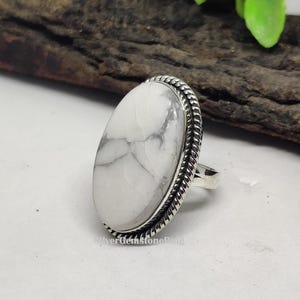 925 Sterling Silver Howlite Ring: Dainty Designer Ring, Genuine Jewelry