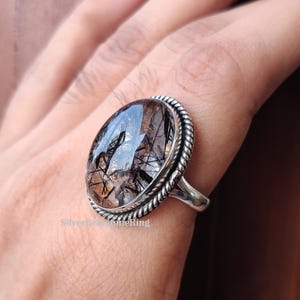 Natural Black Rutile Gemstone Ring, Handmade Ring, Statement Ring, Women Ring, Birthstone Ring, Oval Gemstone, Anniversary Ring, Gift Her