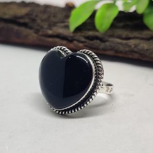 Heart Shape Black Onyx Ring, 925 Sterling Silver, Designer Ring, Lover Gift Ring, Heart Shape Gemstone, Onyx Jewelry, Natural Gemstone Ring