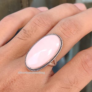Pink Opal Ring, 925 Sterling Silver: Handmade Oval Gemstone, Dainty Statement Jewelry