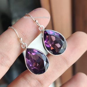 Handmade Purple Amethyst Dangle Earrings: 925 Sterling Silver Wedding Jewelry