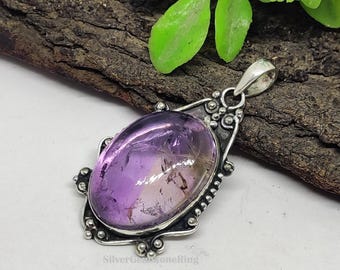 Ametrine Pendent, 925 Sterling Silver Pendant: Oval Gemstone Necklace