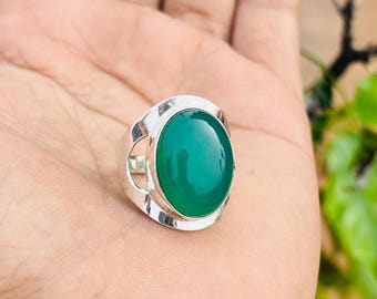 Green Onyx Ring, Solid 925 Sterling Silver, Simple Ring, Women Jewelry