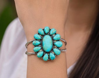 Handgemachte Kingman Mohave Türkis Armreif Sterling Silber Armband Böhmen Armreif Geschenk für die Liebe