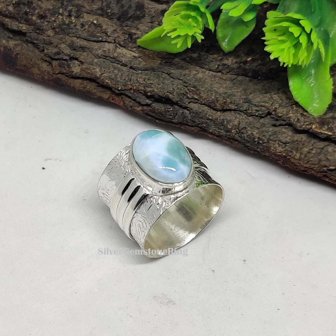 Handmade Larimar 925 Sterling Silver Band Ring, Wide Thumb Ring - Etsy