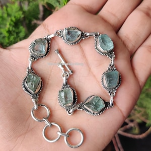 Raw Aquamarine Bracelet: 925 Sterling Silver Adjustable Boho Jewelry