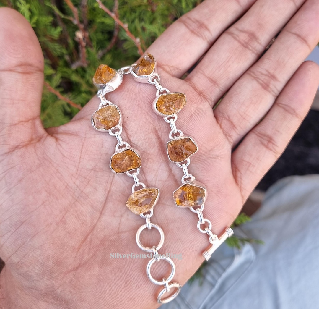 【Silver925×メテオ】MATERIA BR｜シトリン｜ブレスレット Raw Citrine Bracelet, Solid 925 Sterling Silver, Adjustable