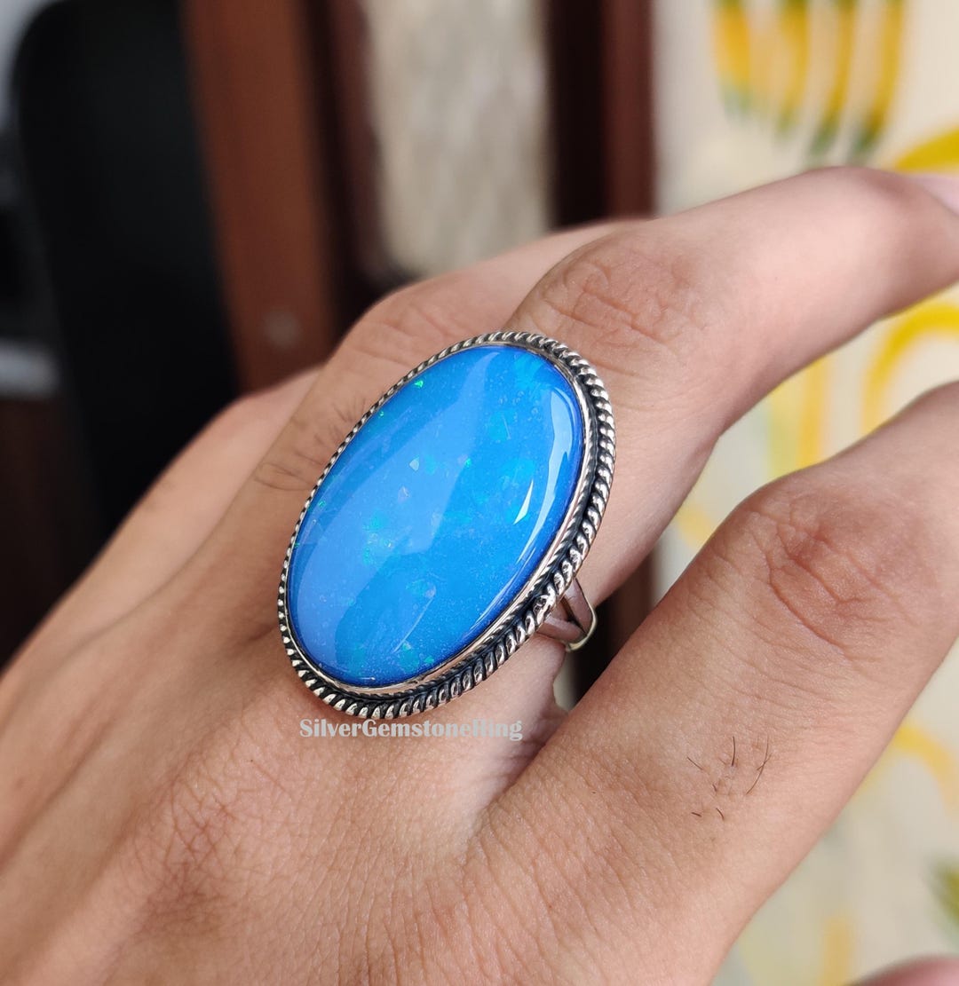 Australian Opal Ring: Handmade Jewelry, 925 Sterling Silver Statement ...