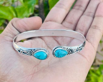 Verstelbare turkooizen armband, 925 sterlingzilver, handgemaakte armband, huwelijkssieraden