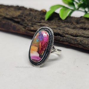 Natural Pink Copper Turquoise Ring, 925 Sterling Silver, Bohemia Ring, Statement Ring, Chunky Ring, Promise Silver Ring, Proposal Ring
