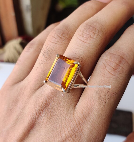Anello Solitario Donna In Argento 925 Con Quarzo Citrino Naturale – Gioiello Elegante E Luminoso, Made In Italy, Taglia 20