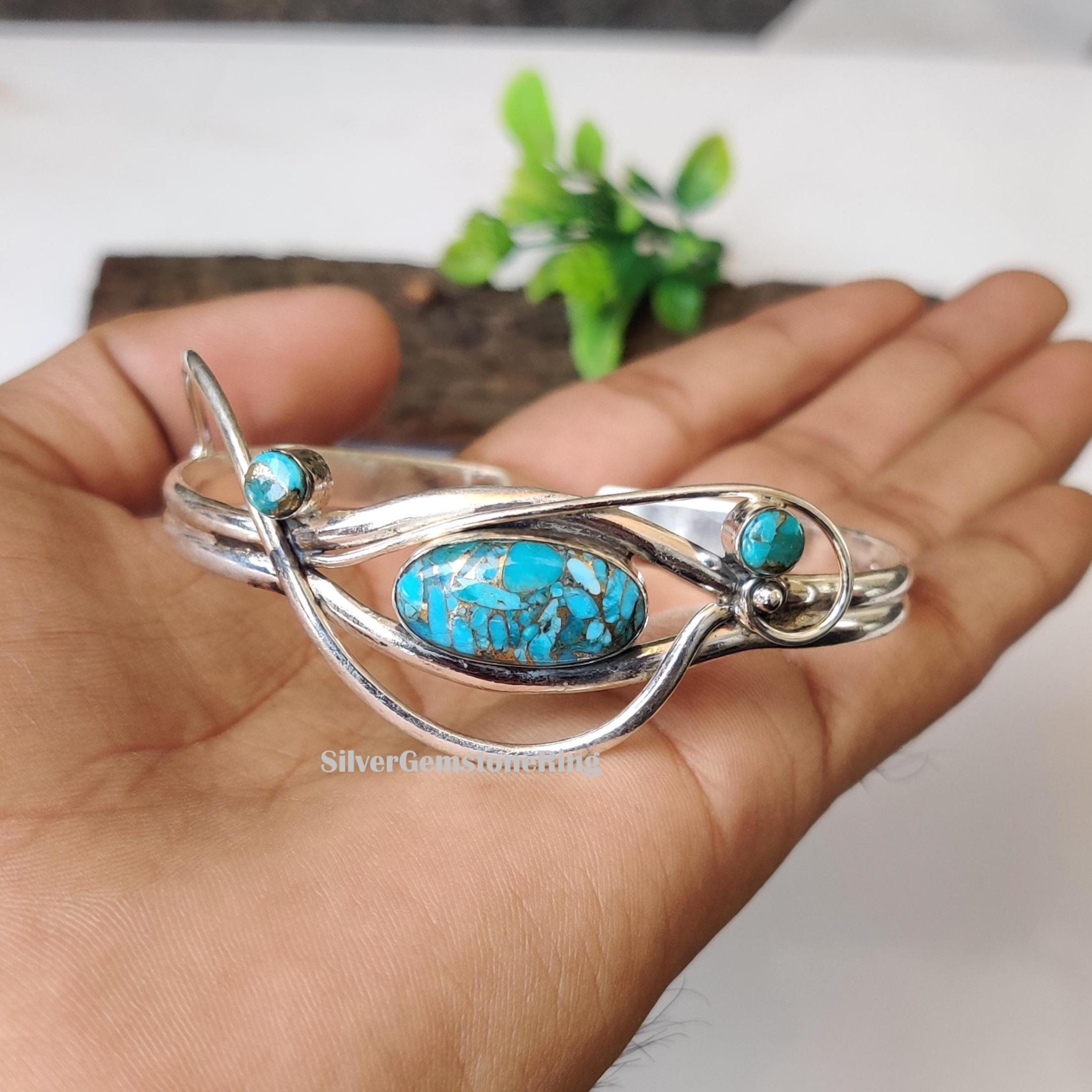 ブルーコッパーターコイズバングル：ハンドメイドジュエリー 925