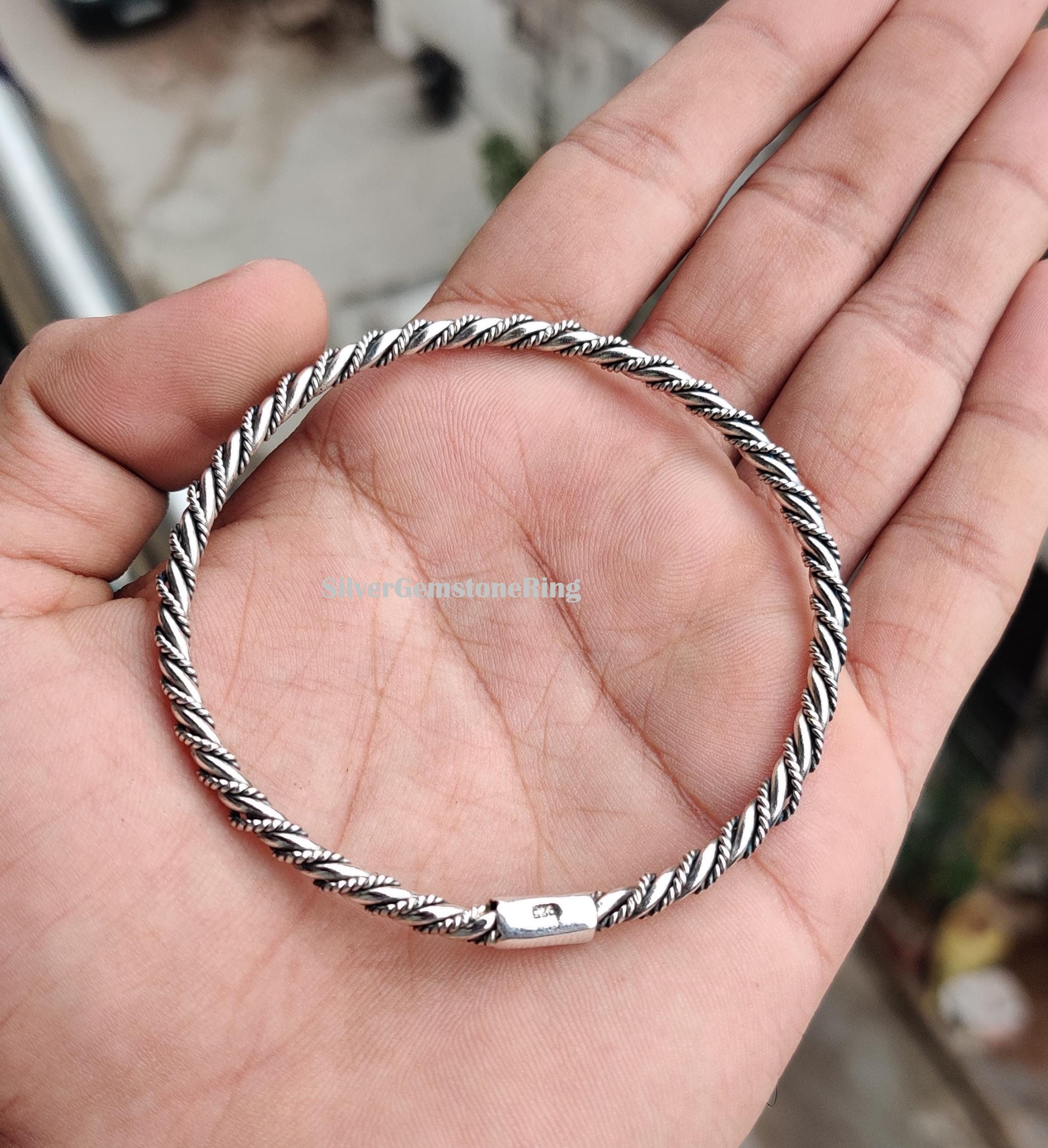 Handmade Chunky Jewelry, 925 Sterling Silver Bangle: Solid Silver