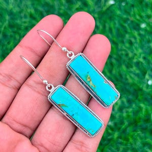 Pendientes largos colgantes de turquesa Kingman, plata de ley 925, joyería hecha a mano para mujer, regalo para madres.