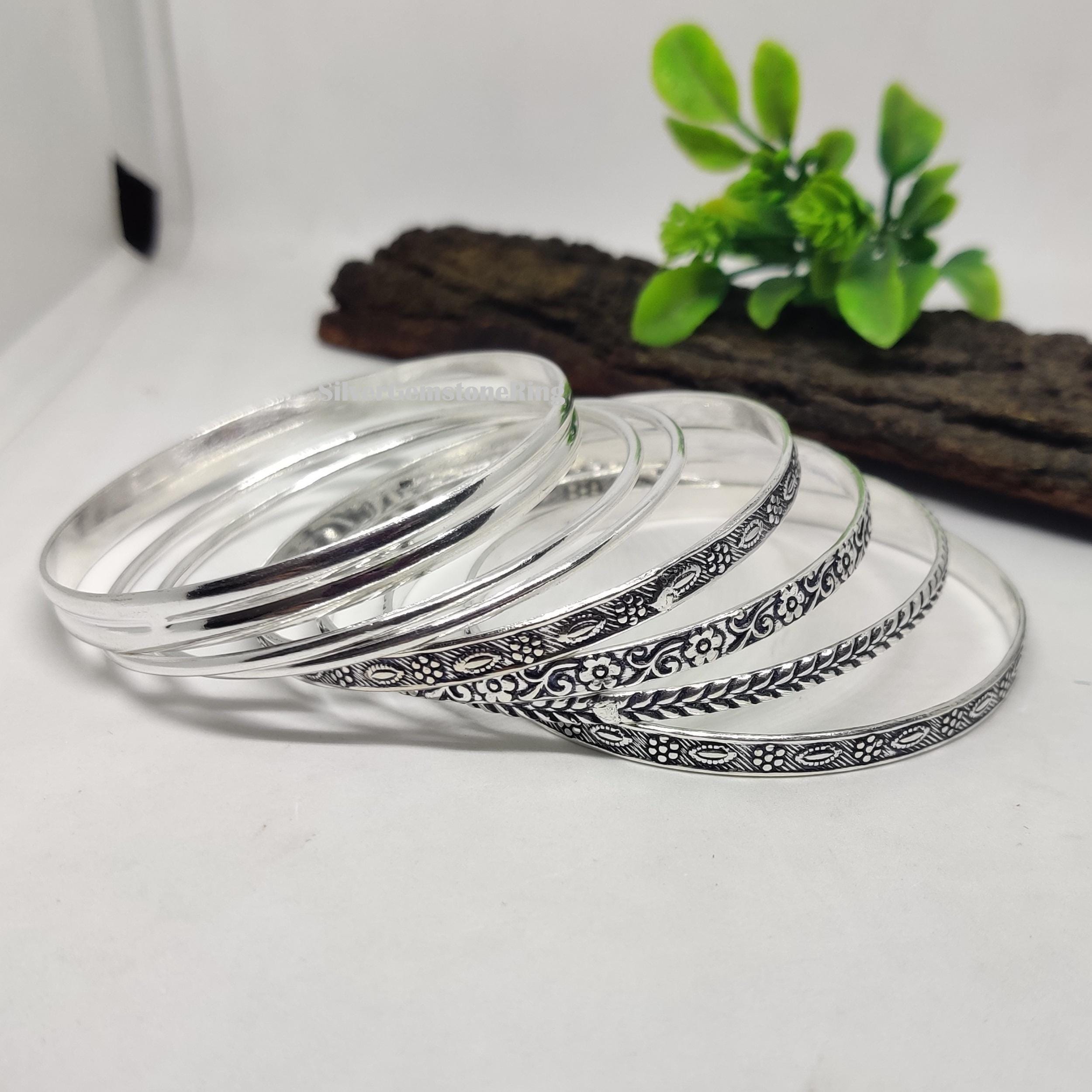 Solid 925 Sterling Silver Bangle Set: Women's Wedding Jewelry - Etsy