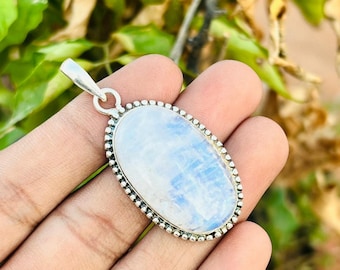 Colgante de piedra lunar arcoíris, plata de ley 925, joyería para mujer, colgante hecho a mano