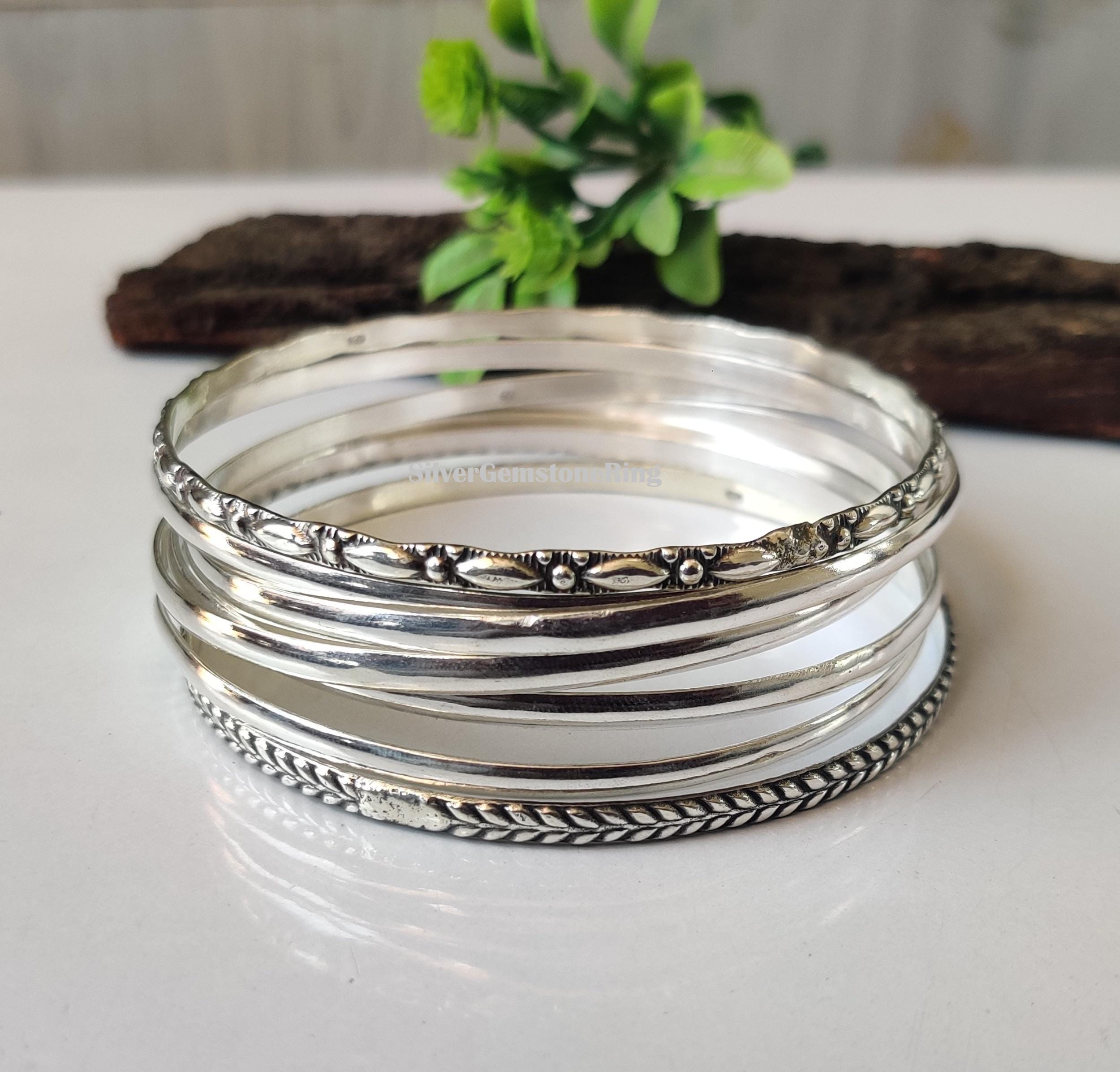 Seven Set 925 Sterling Silver Bangle, Women's Wedding Jewelry, Handmade ...