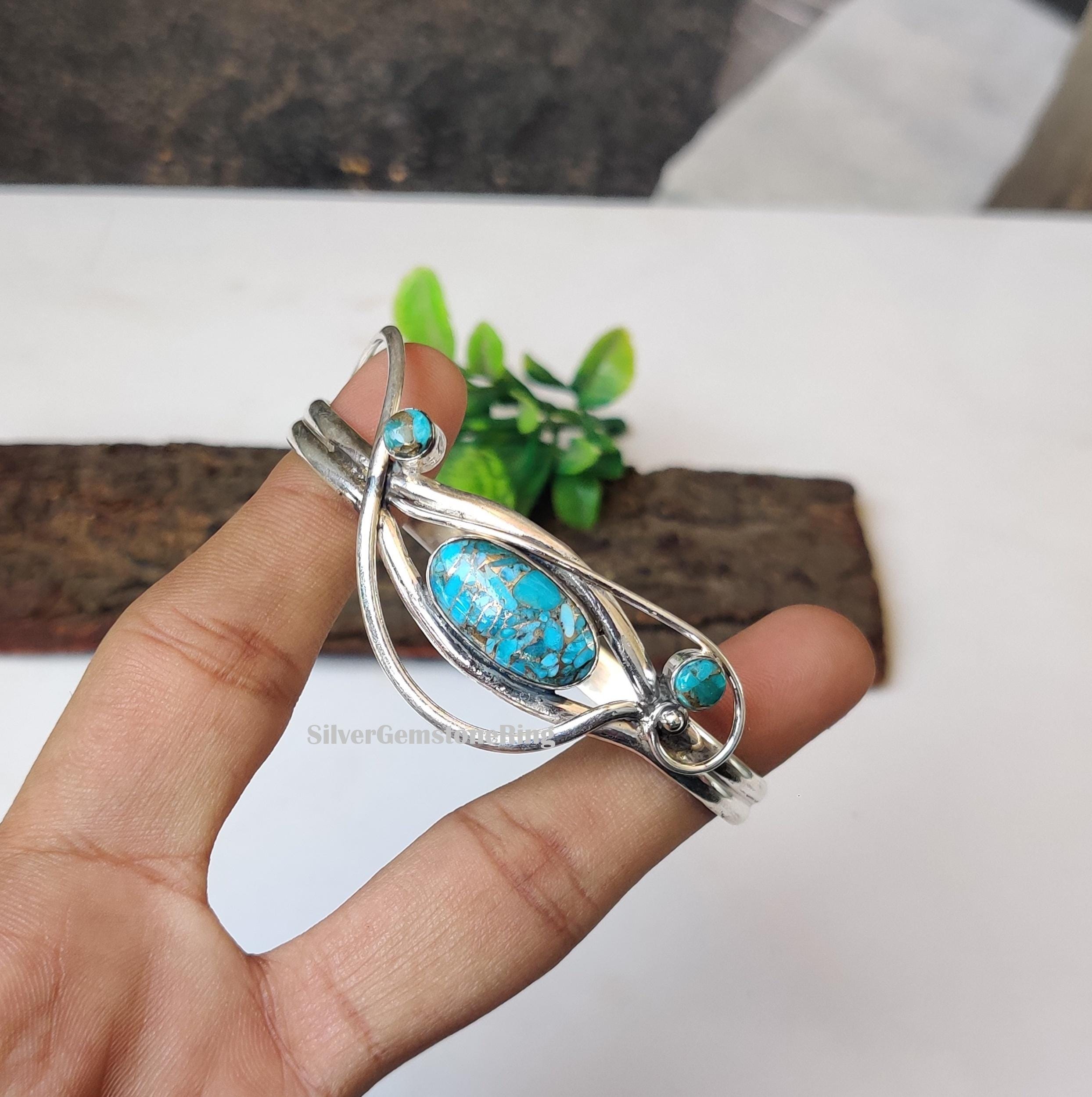 ブルーコッパーターコイズバングル：ハンドメイドジュエリー 925