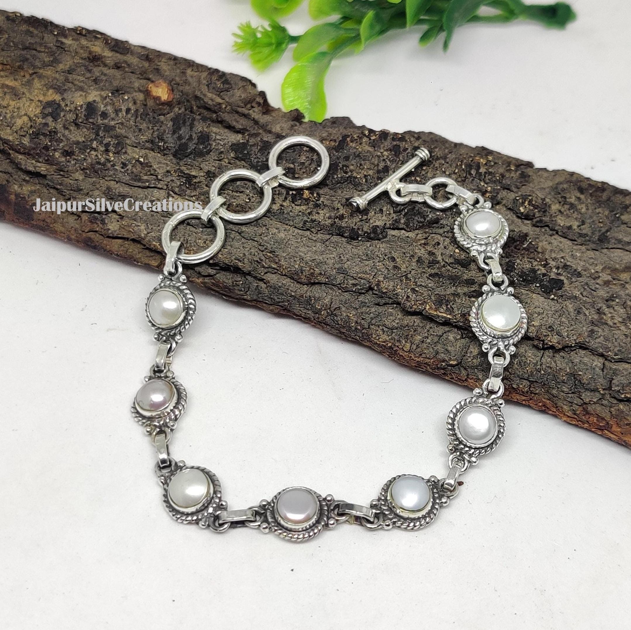 925 Sterling Silver Pearl Bracelet: Women's Jewelry Handcrafted