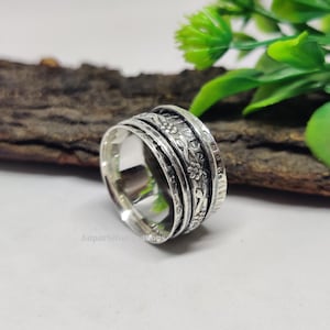 Three Tone Spinner Ring, 925 Sterling Silver, Designer Spinner Band Ring, Women Spinner Ring, Boho Ring, Anxiety Spinner Ring, Gift To Love