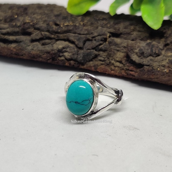 ブルーターコイズステートメントリング：925スターリングシルバー