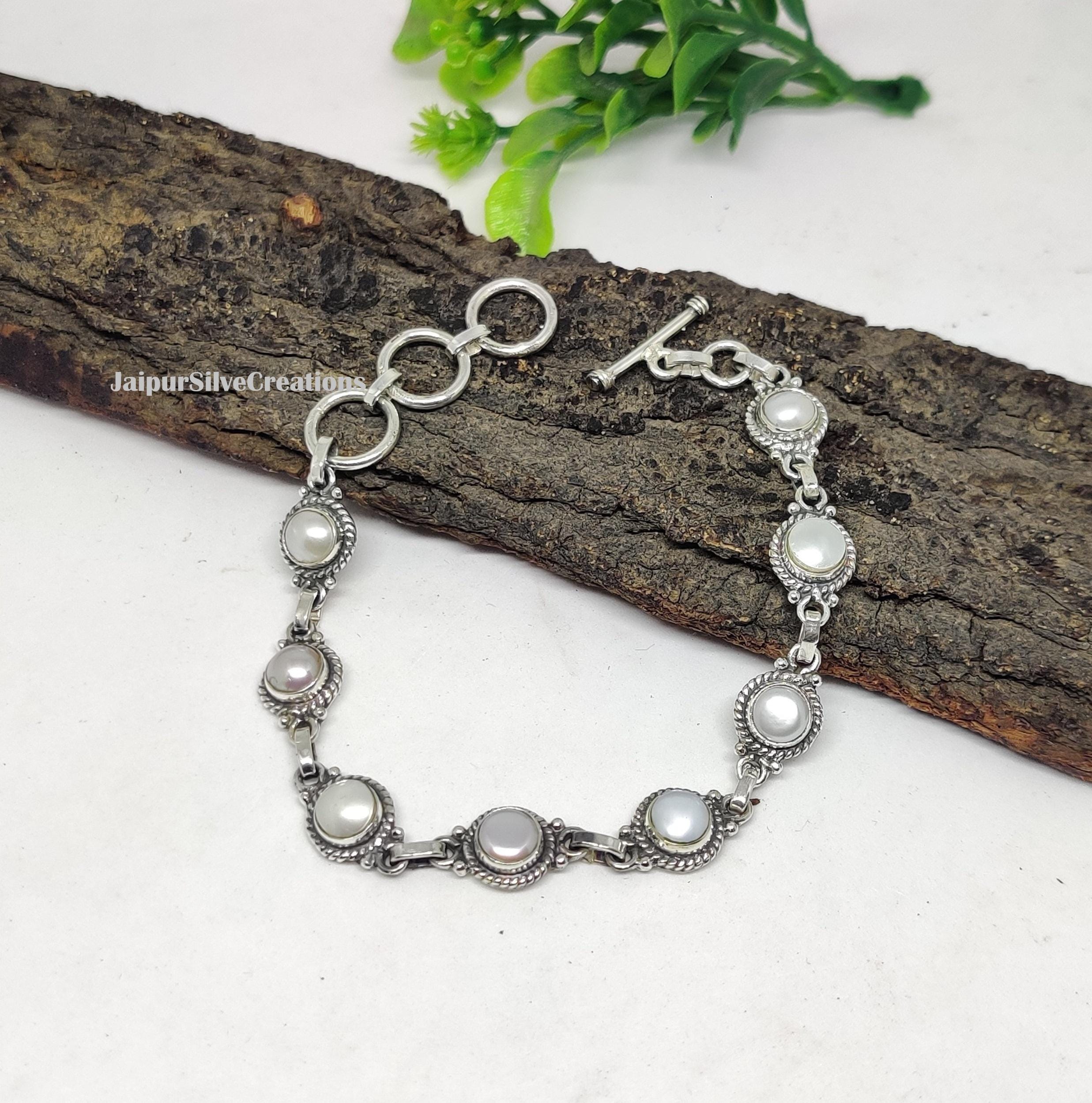 925 Sterling Silver Pearl Bracelet: Women's Jewelry Handcrafted