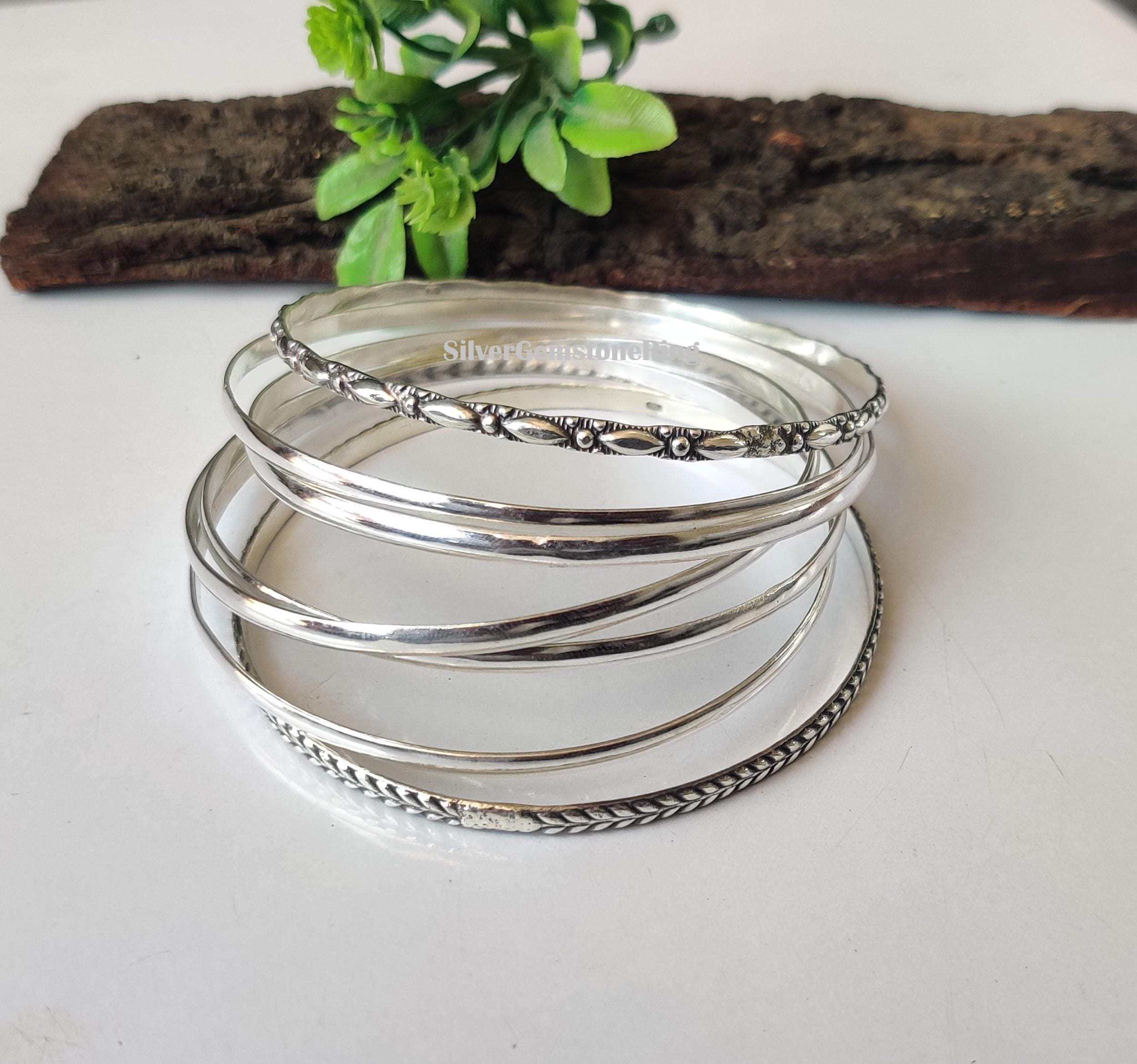 Seven Set 925 Sterling Silver Bangle, Women's Wedding Jewelry