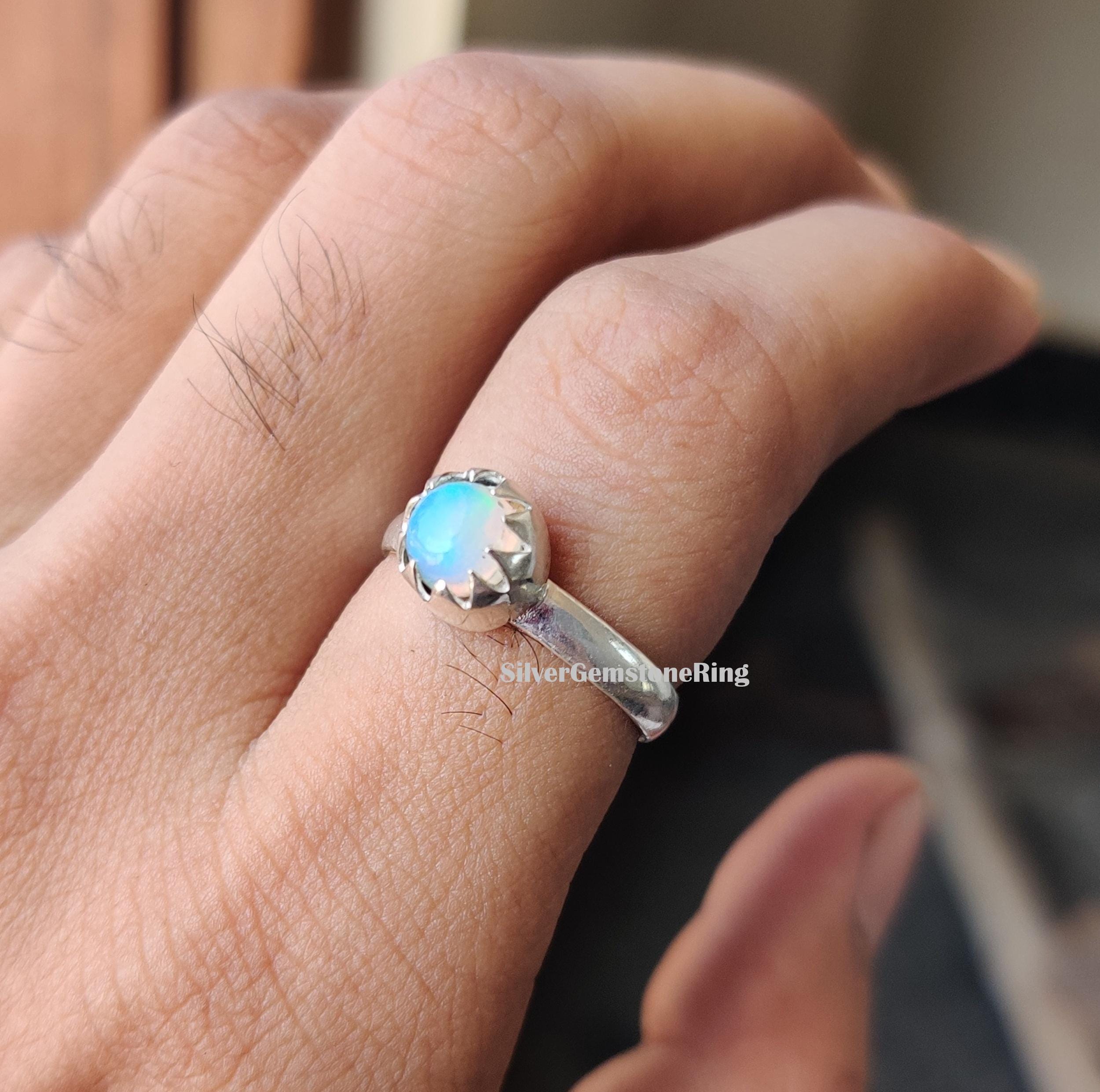 Anello Con Opale Lattiginoso, Gioielli Fatti A Mano In Argento Sterling - Foto 7