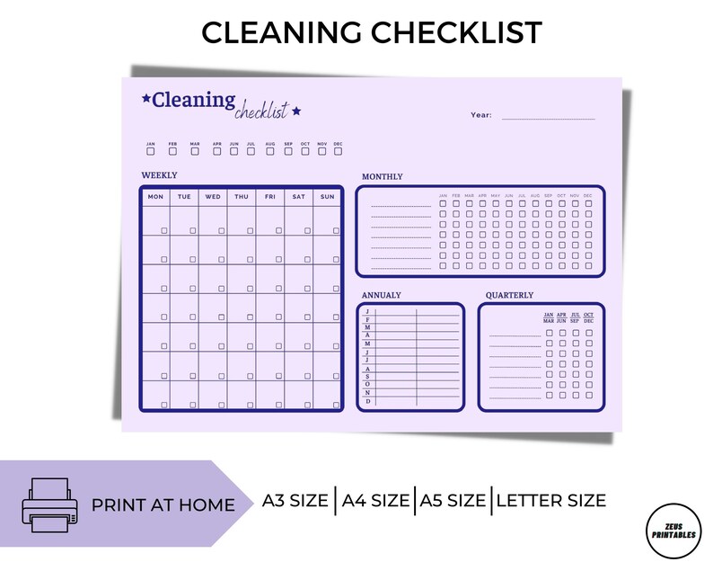 Weekly, Monthly, Yearly Cleaning Checklist Printable Etsy