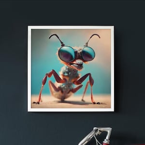 Funky Ant Wall Art Print – Cool Ant with Sunglasses | Funny Animal Poster | Quirky AI Art for Home Decor